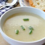 A bowl of potato and leek soup