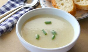 A bowl of potato and leek soup